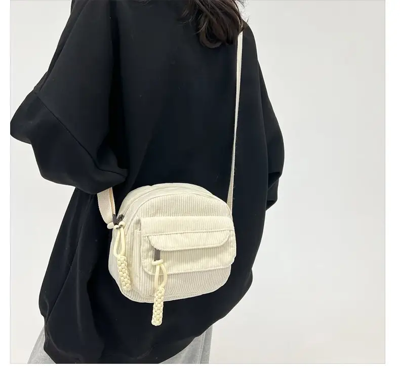 2024 Spring Corduroy Shoulder Messenger Bag Cream — feature 15