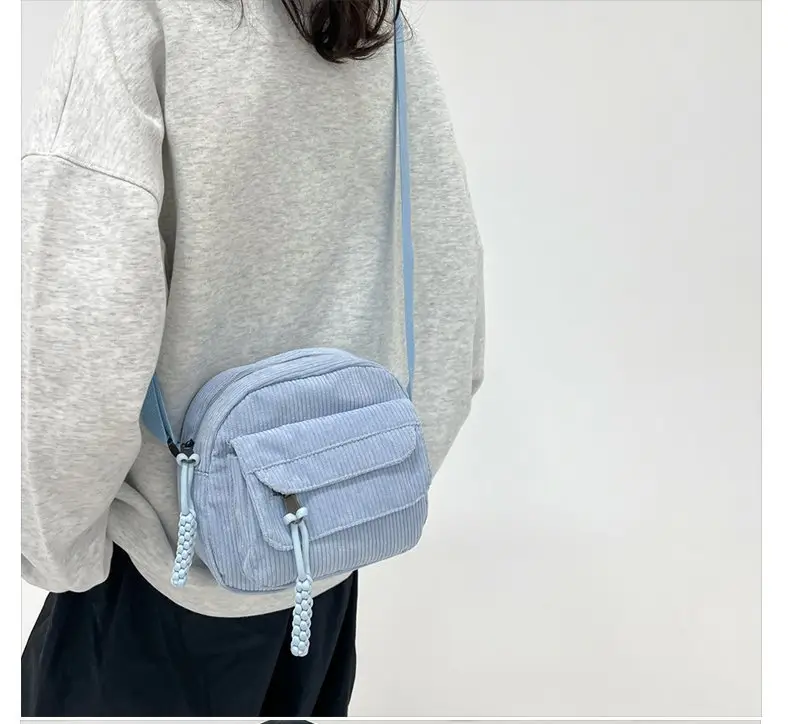 2024 Spring Corduroy Shoulder Messenger Bag Cream — feature 27