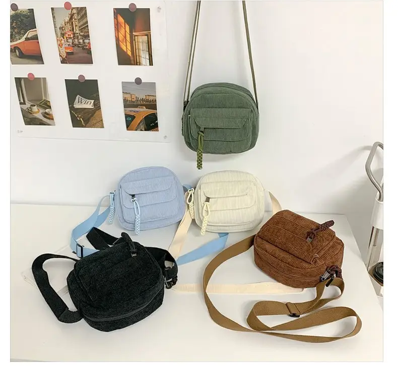 2024 Spring Corduroy Shoulder Messenger Bag Cream — feature 29