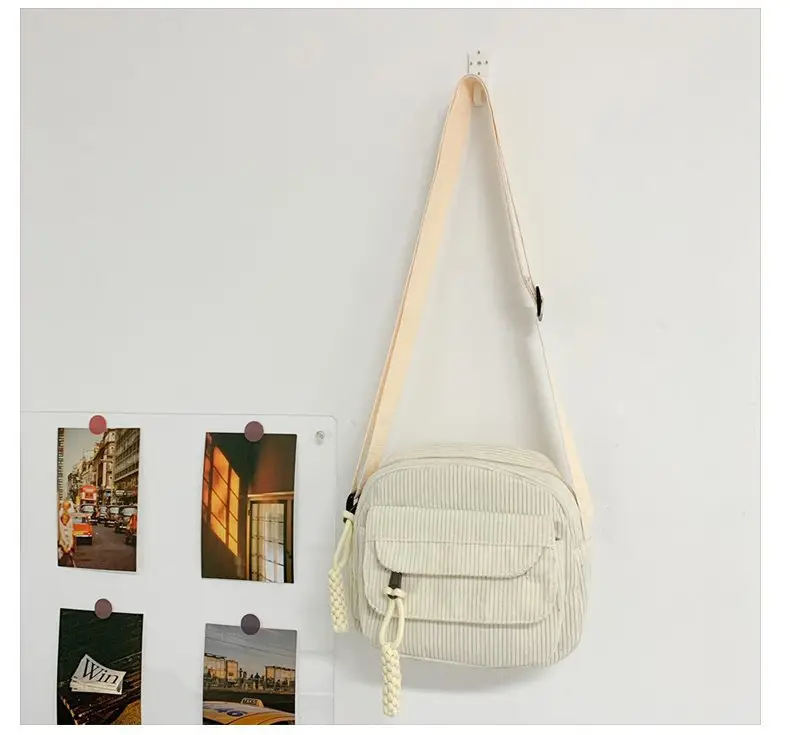2024 Spring Corduroy Shoulder Messenger Bag Cream — feature 40