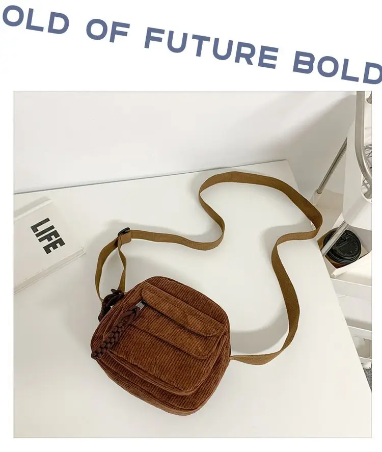 2024 Spring Corduroy Shoulder Messenger Bag Cream — feature 42
