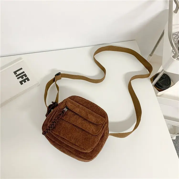 2024 Spring Corduroy Shoulder Messenger Bag Cream — feature 65