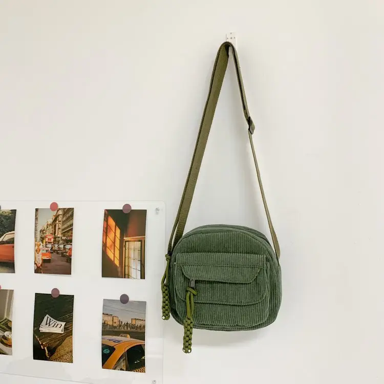 2024 Spring Corduroy Shoulder Messenger Bag Cream - Image 3