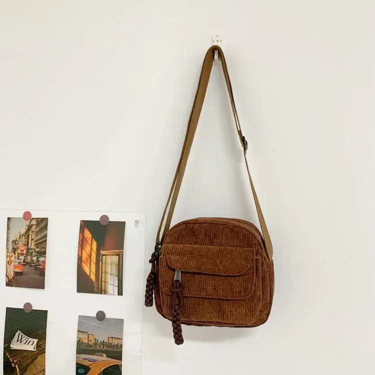 2024 Spring Corduroy Shoulder Messenger Bag Cream - Image 4
