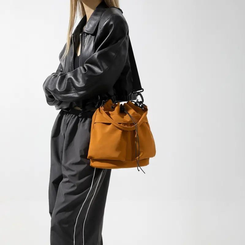 Women's Drawstring Bucket Bag Tan Large Capacity - Image 7