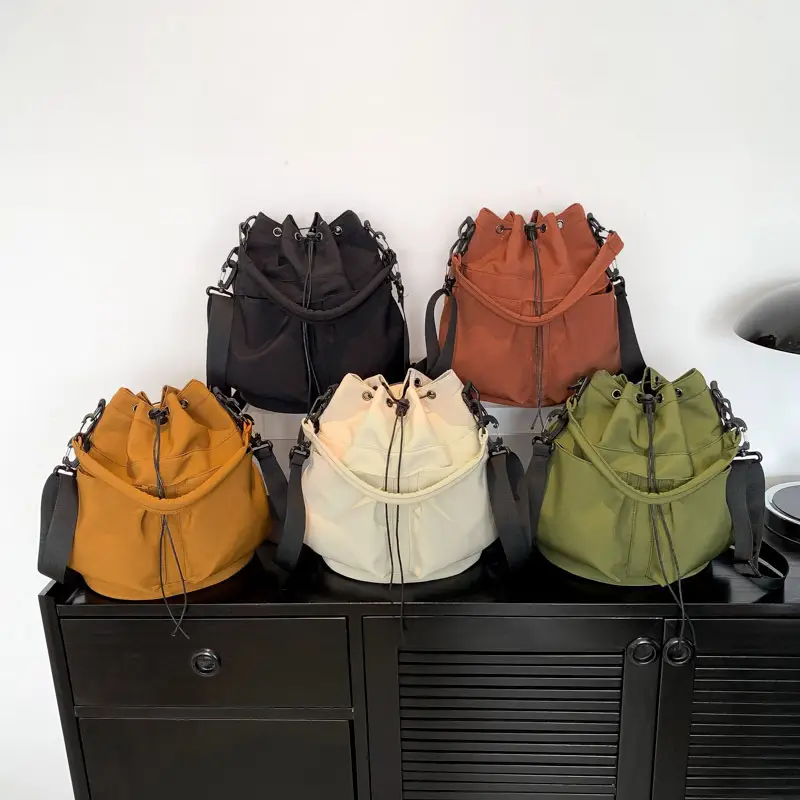 Women's Drawstring Bucket Bag Tan Large Capacity - Image 8