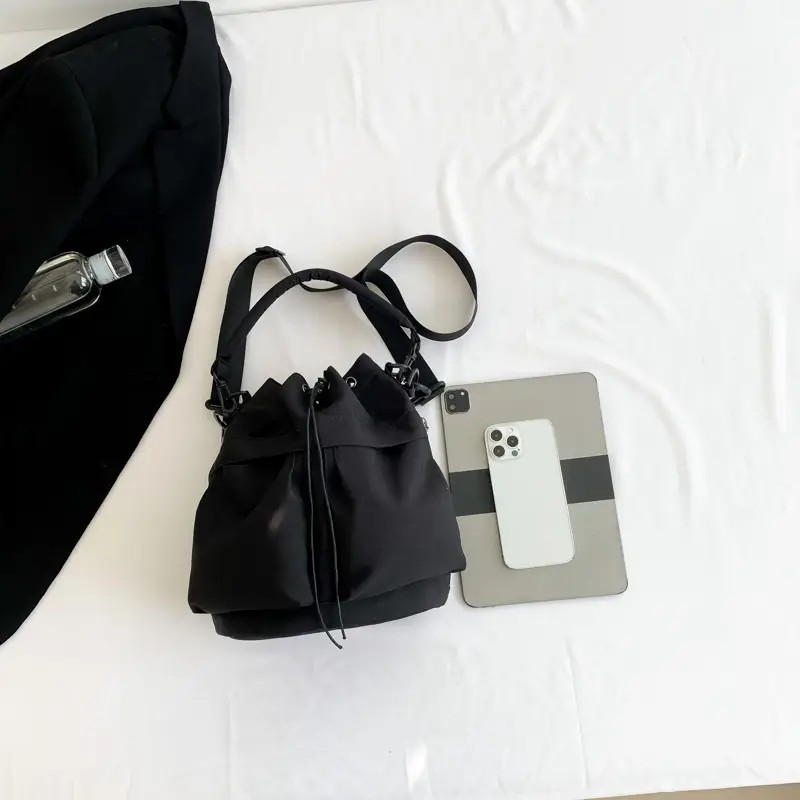 Women's Drawstring Bucket Bag Tan Large Capacity - Image 9