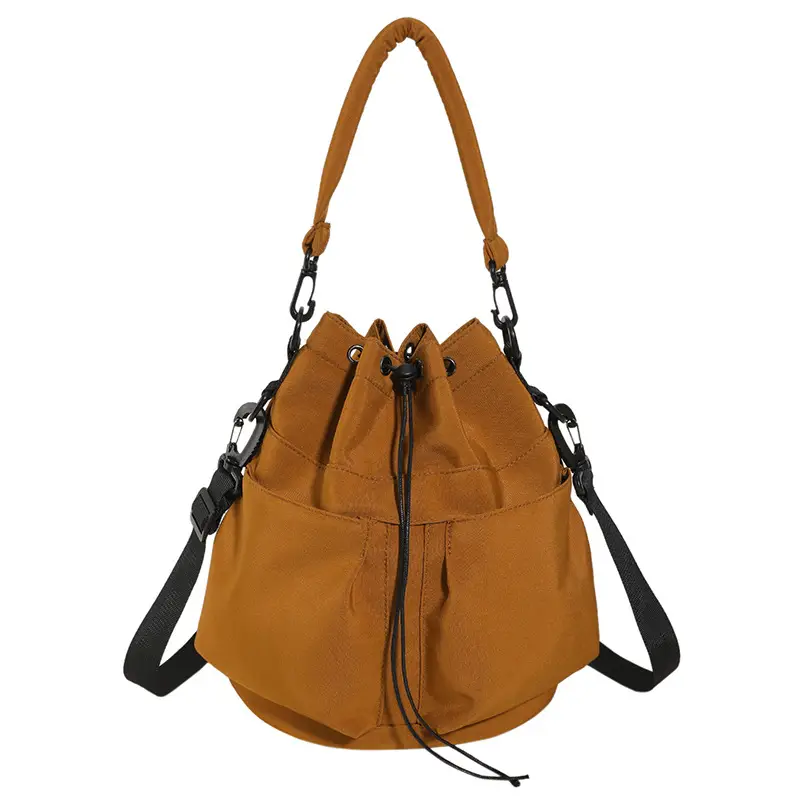 Women's Drawstring Bucket Bag Tan Large Capacity - Image 10