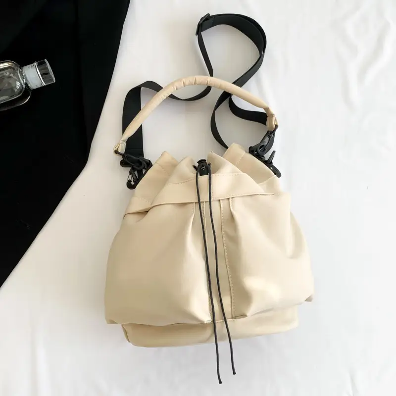 Women's Drawstring Bucket Bag Tan Large Capacity - Image 2