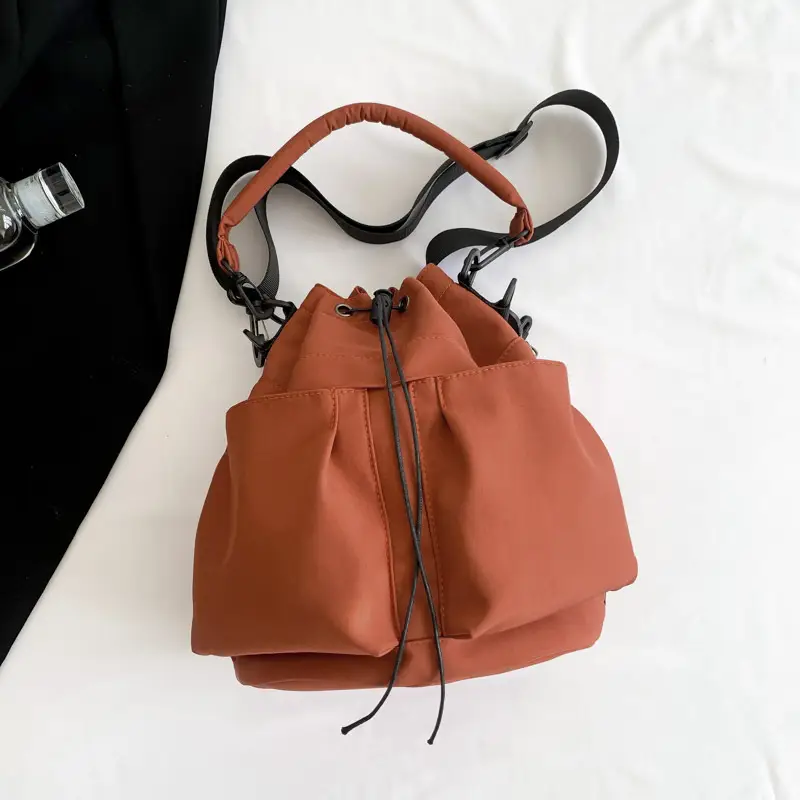 Women's Drawstring Bucket Bag Tan Large Capacity - Image 3
