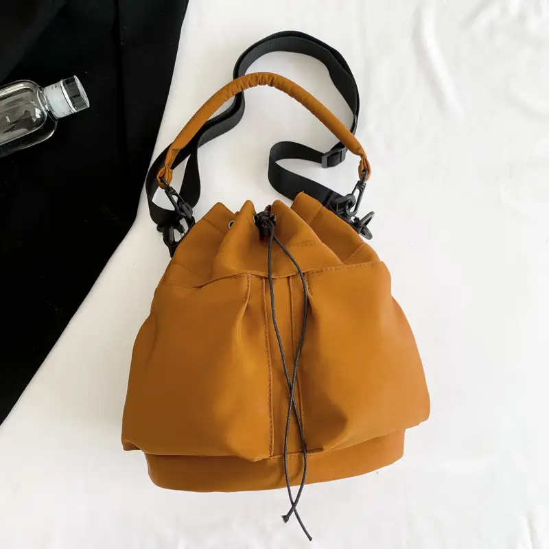 Women's Drawstring Bucket Bag Tan Large Capacity - Image 4