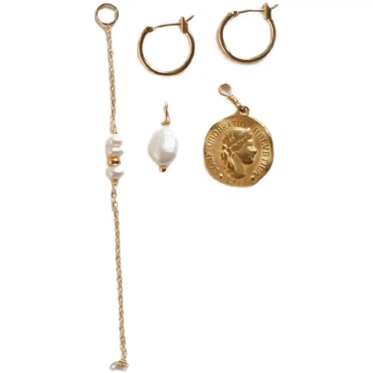 Retro Greek Copper Coins Pearl Earrings Set - Image 5