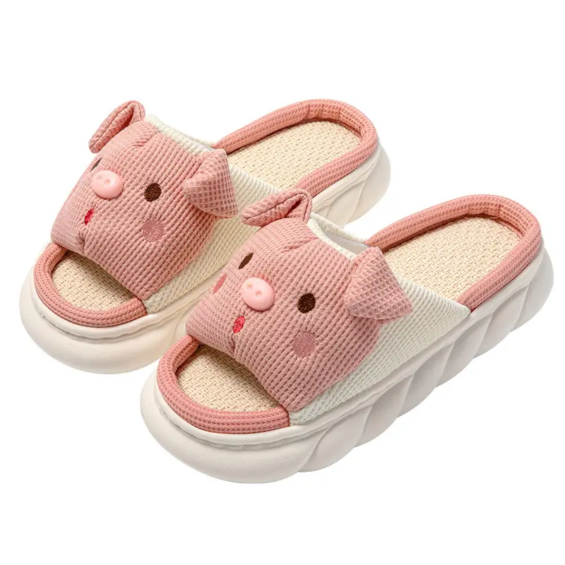 Cross-border special folding ears pink pig cotton-filled cartoon indoor and outdoor home thickened linen slippers Four Seasons cotton and linen slippers