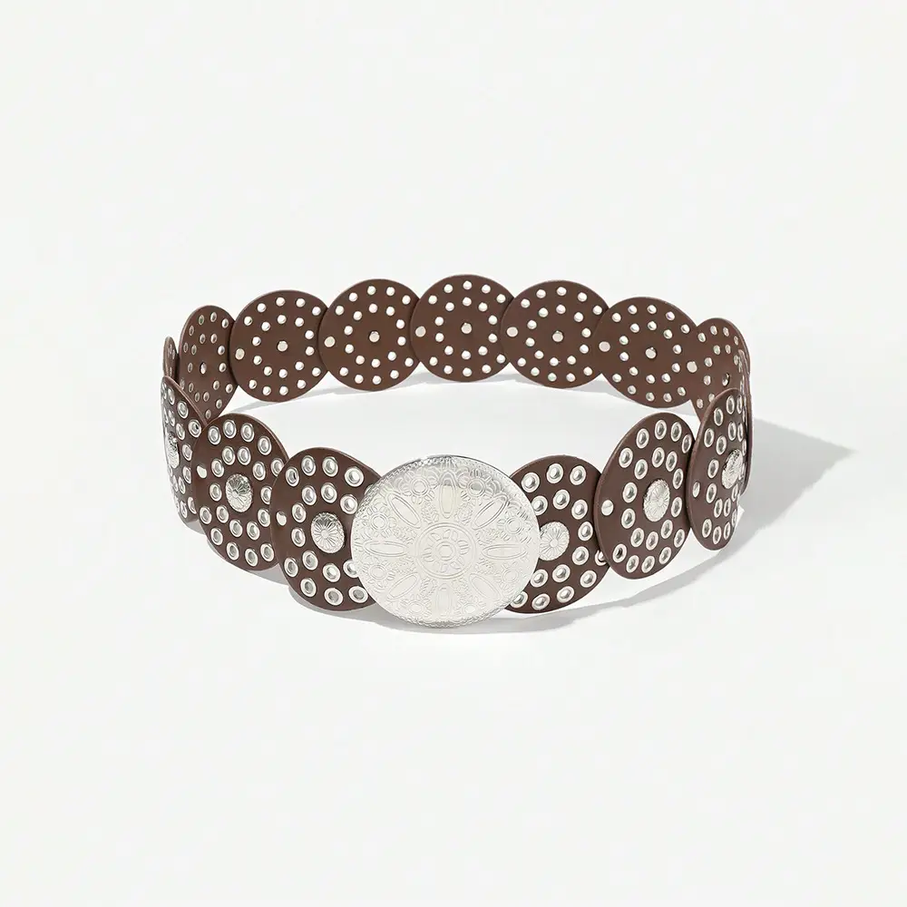 Women's Retro Western Denim Belt with Polka Dot & Hollow Metal Design - Image 8
