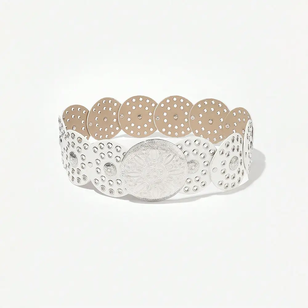 Women's Retro Western Denim Belt with Polka Dot & Hollow Metal Design - Image 6