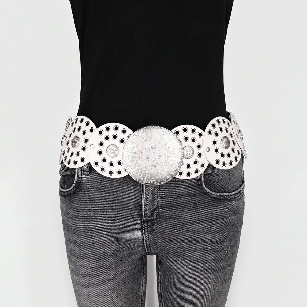 Women's Retro Western Denim Belt with Polka Dot & Hollow Metal Design — feature 11