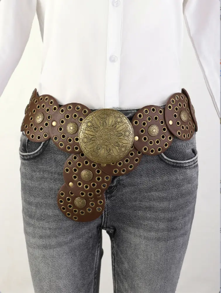 Women's Retro Western Denim Belt with Polka Dot & Hollow Metal Design — feature 17