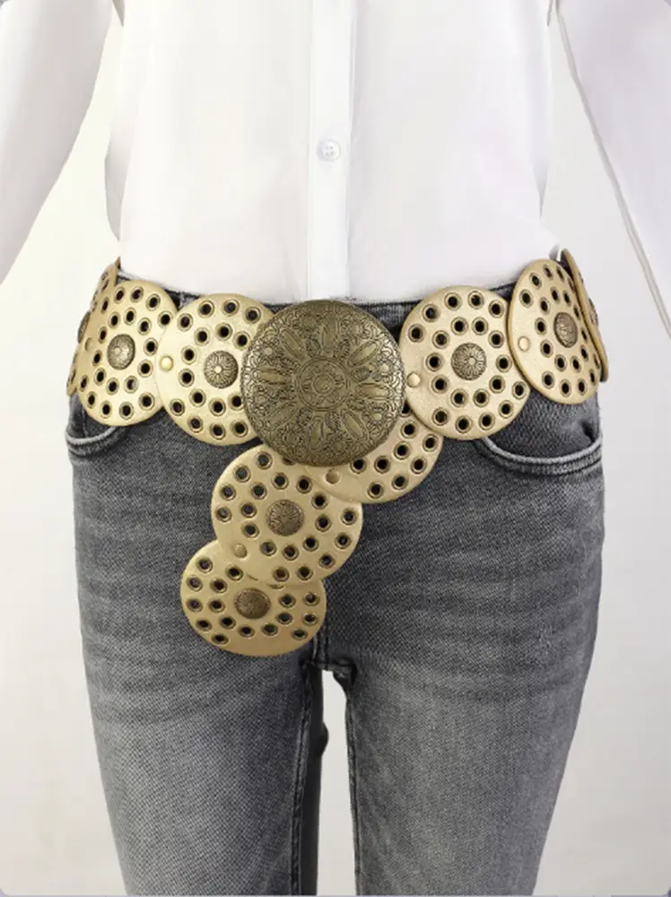 Women's Retro Western Denim Belt with Polka Dot & Hollow Metal Design — feature 20