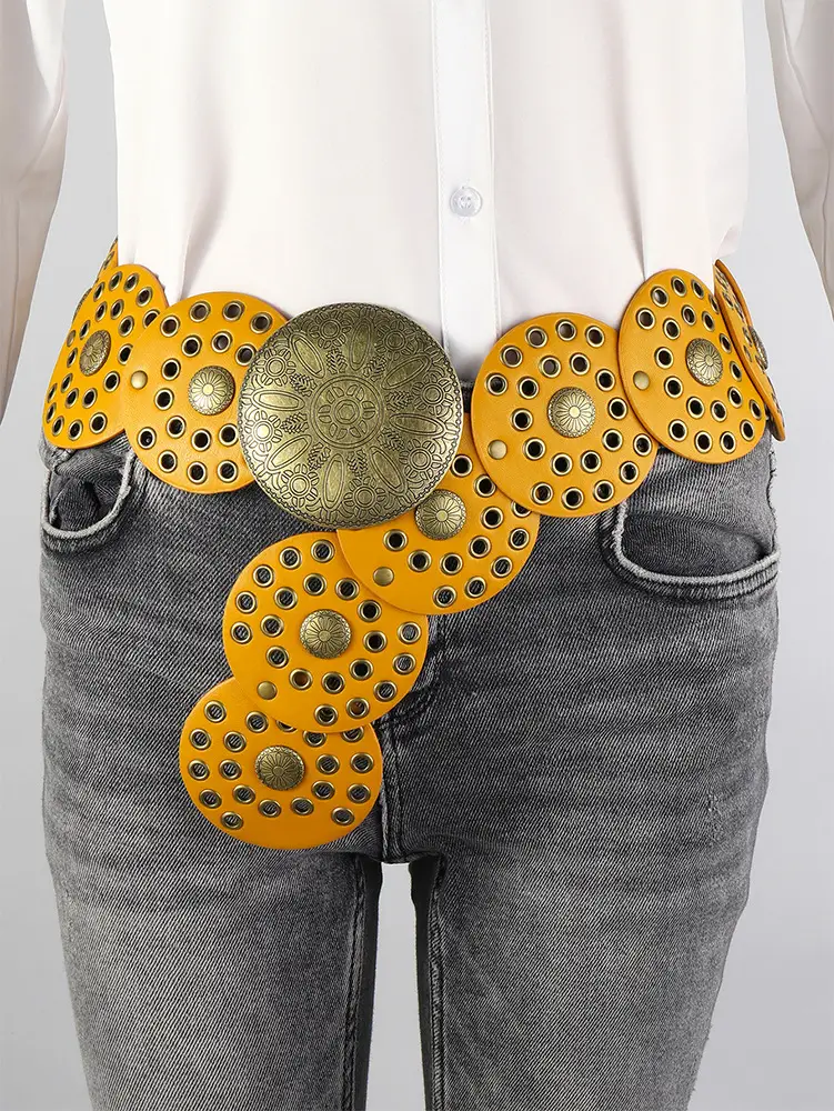 Women's Retro Western Denim Belt with Polka Dot & Hollow Metal Design — feature 24