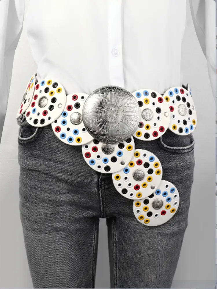 Women's Retro Western Denim Belt with Polka Dot & Hollow Metal Design — feature 33