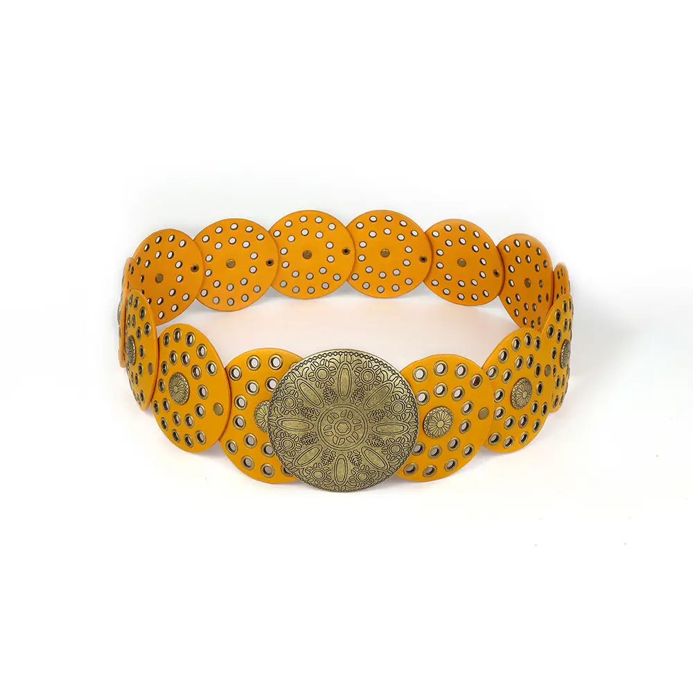 Women's Retro Western Denim Belt with Polka Dot & Hollow Metal Design - Image 11