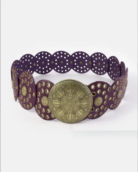 Women's Retro Western Denim Belt with Polka Dot & Hollow Metal Design - Image 12