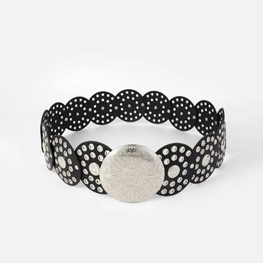 Women's Retro Western Denim Belt with Polka Dot & Hollow Metal Design - Image 2