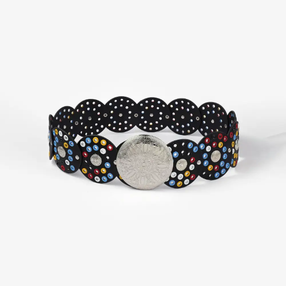 Women's Retro Western Denim Belt with Polka Dot & Hollow Metal Design - Image 3