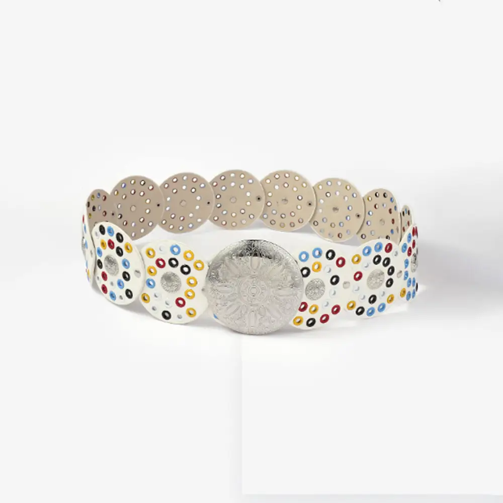 Women's Retro Western Denim Belt with Polka Dot & Hollow Metal Design - Image 4