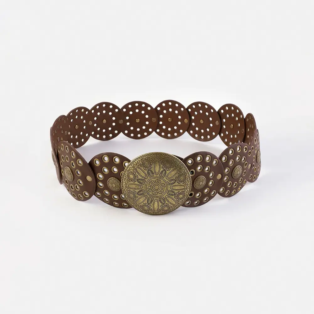 Women's Retro Western Denim Belt with Polka Dot & Hollow Metal Design - Image 7