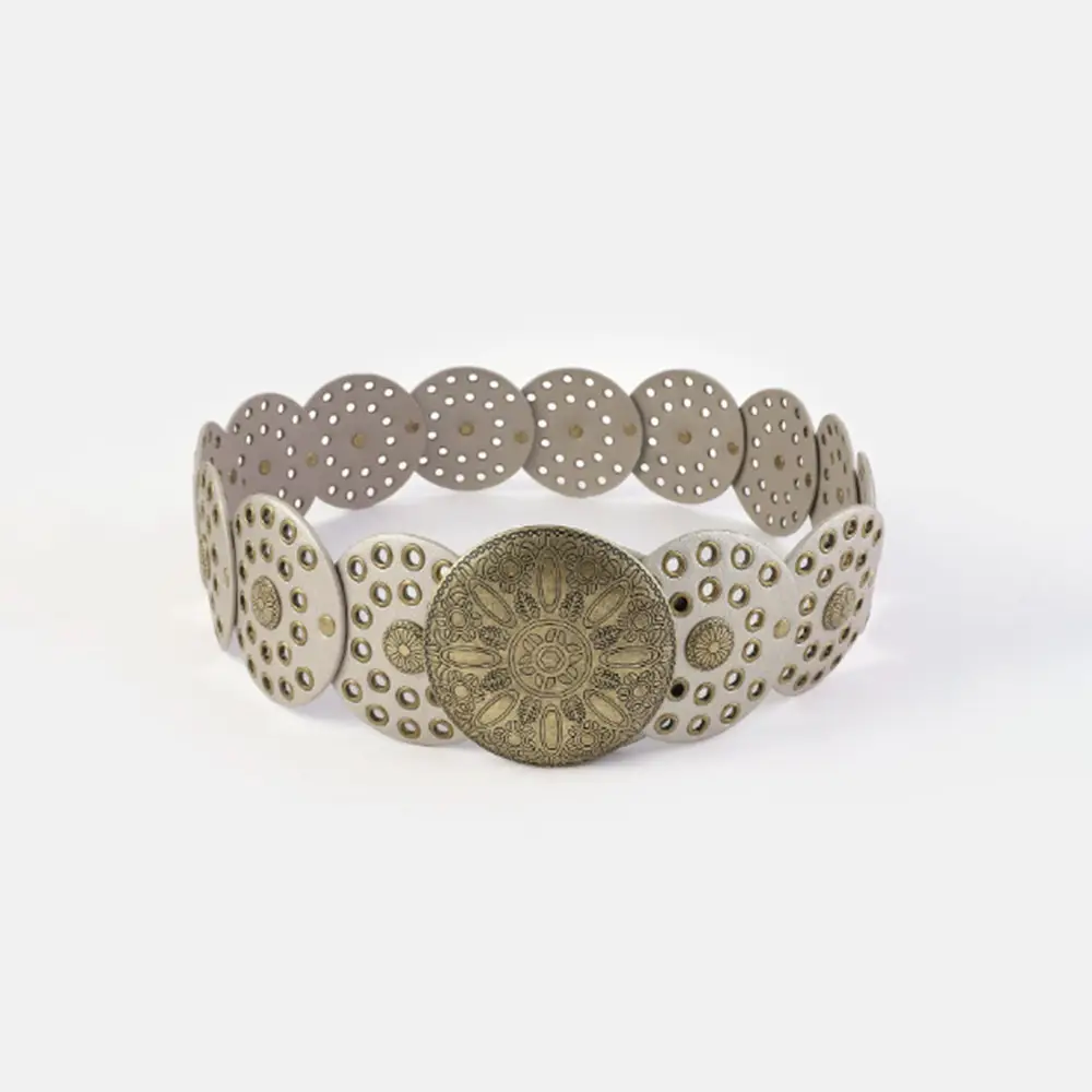 Women's Retro Western Denim Belt with Polka Dot & Hollow Metal Design - Image 9