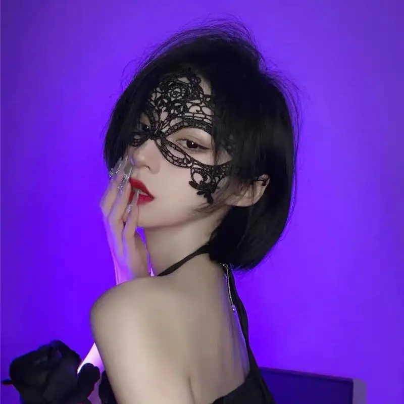Black Lace Cat Ear Eye Mask Face Mesh Halloween Headwear - Image 10
