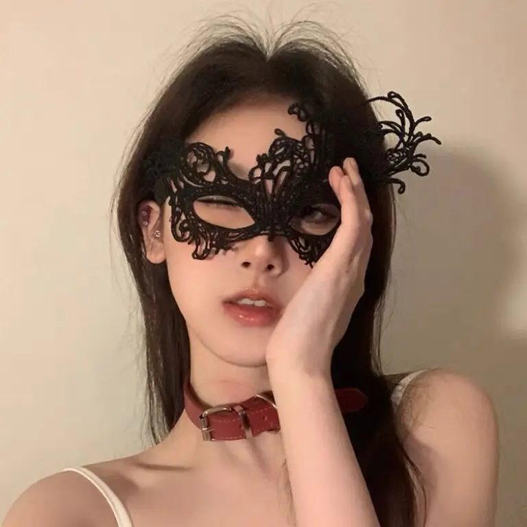 Black Lace Cat Ear Eye Mask Face Mesh Halloween Headwear - Image 4