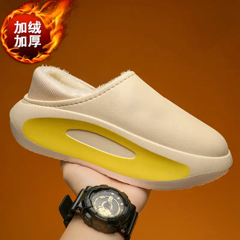 New Casual Cotton Slippers Men's Winter Couple's Bag with Shit-feeling fleece-lined Warm Waterproof Home Parent-child Hair Slippers - Image 3