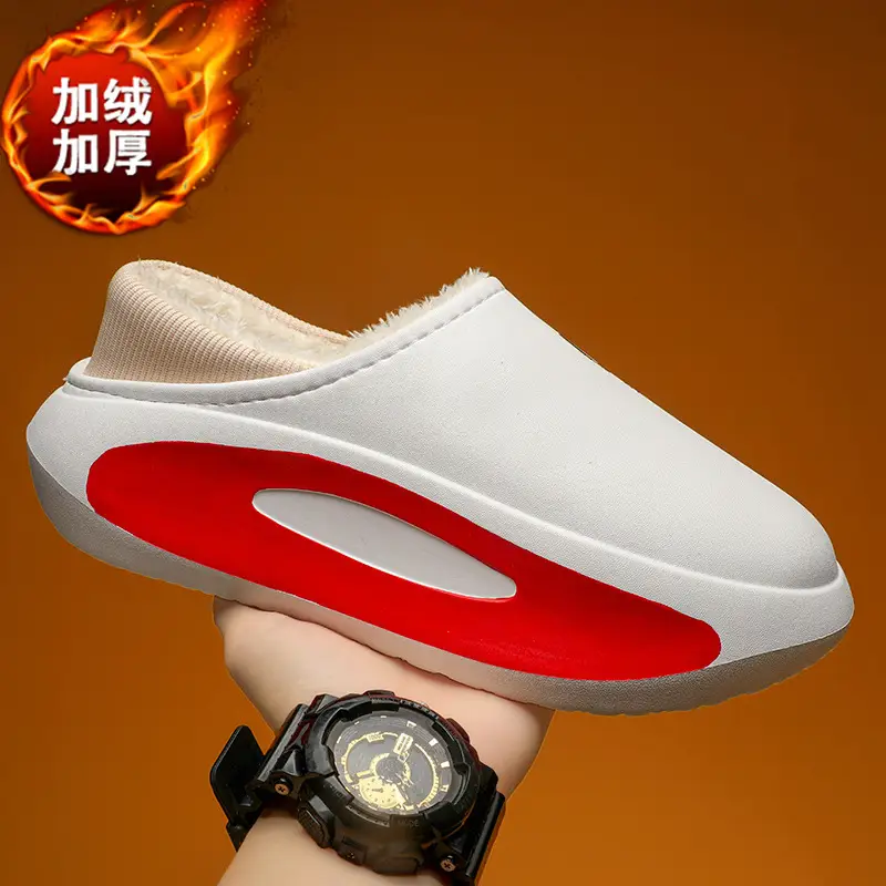 New Casual Cotton Slippers Men's Winter Couple's Bag with Shit-feeling fleece-lined Warm Waterproof Home Parent-child Hair Slippers - Image 2