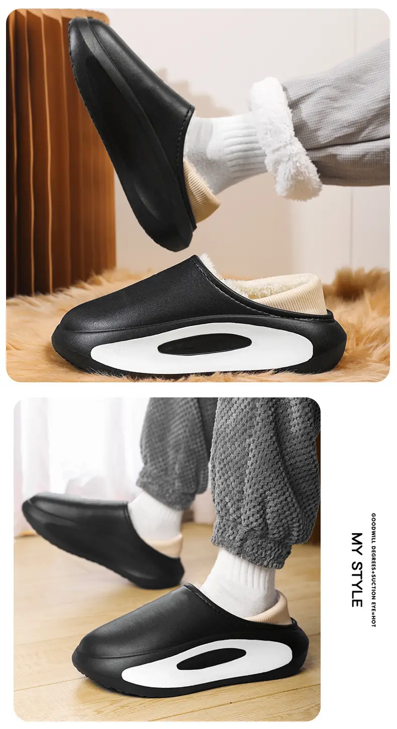 New Casual Cotton Slippers Men's Winter Couple's Bag with Shit-feeling fleece-lined Warm Waterproof Home Parent-child Hair Slippers — feature 10