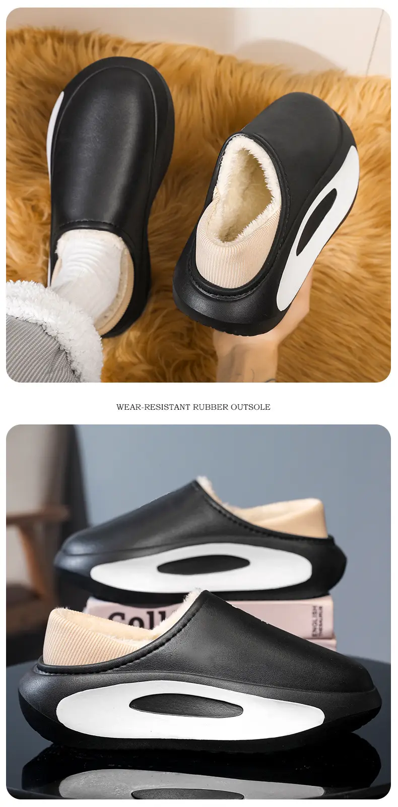 New Casual Cotton Slippers Men's Winter Couple's Bag with Shit-feeling fleece-lined Warm Waterproof Home Parent-child Hair Slippers — feature 11