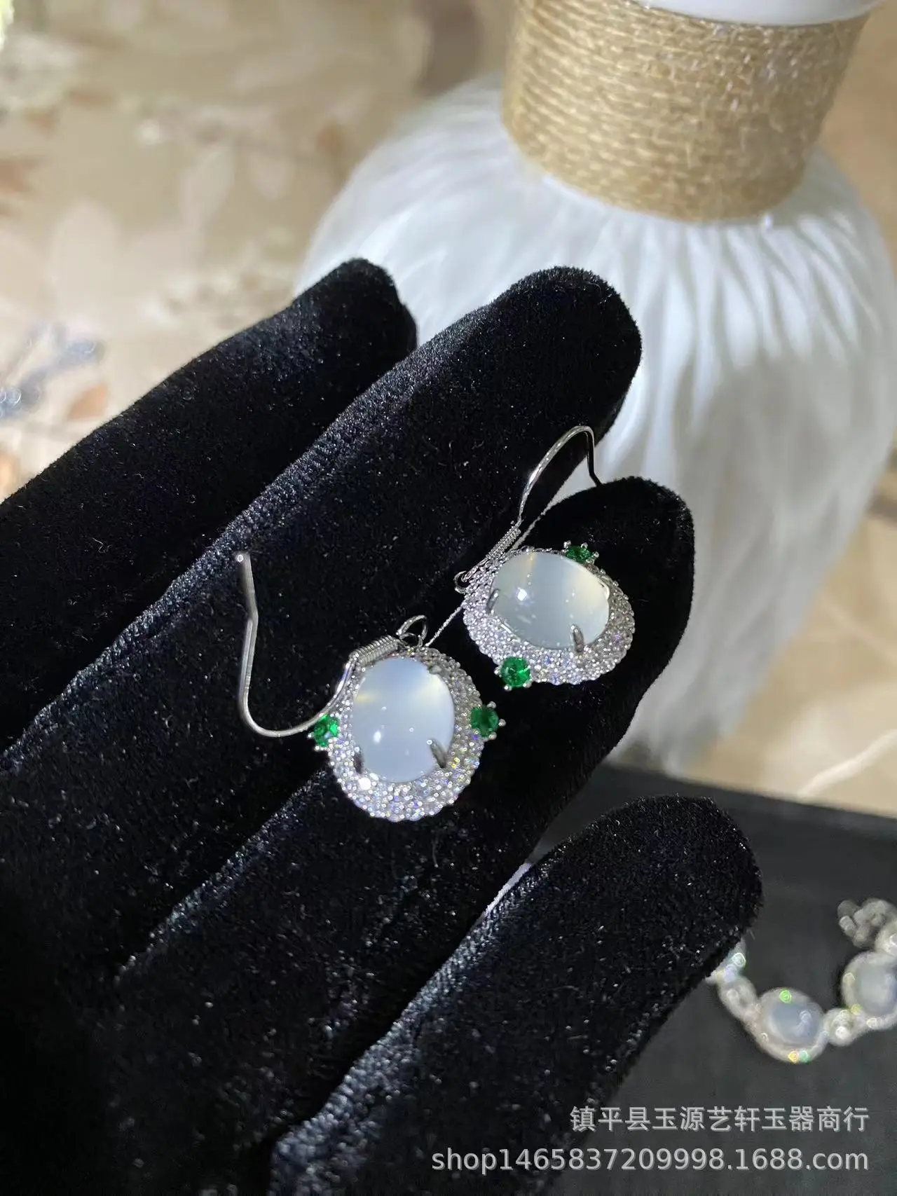 Silver Plated Green Chalcedony Earrings for Women - Image 3