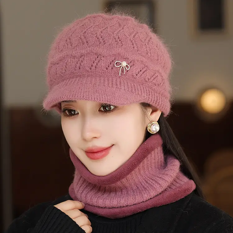 Winter Fleece Hat with Bow Charm for Women - Image 2