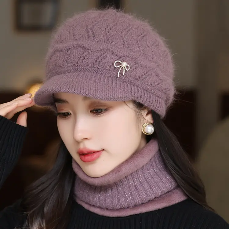Winter Fleece Hat with Bow Charm for Women — feature 1