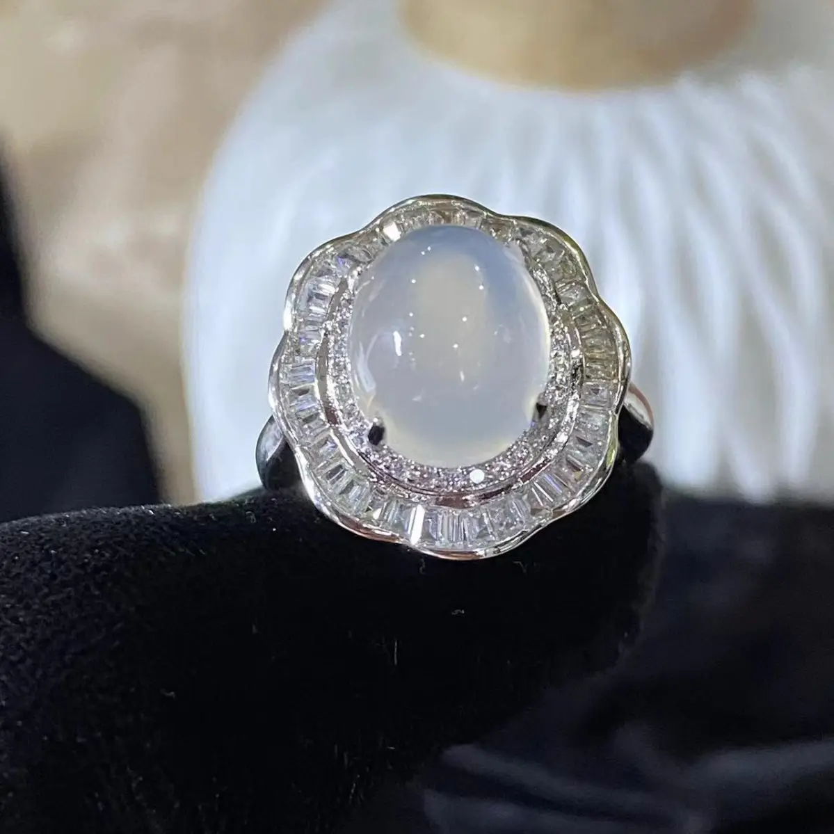 925 Silver Flower Earrings Set with Ice White Chalcedony - Image 6