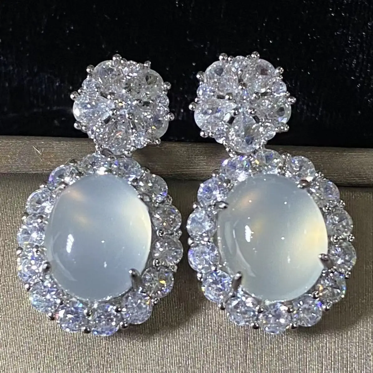 925 Silver Flower Earrings Set with Ice White Chalcedony - Image 7