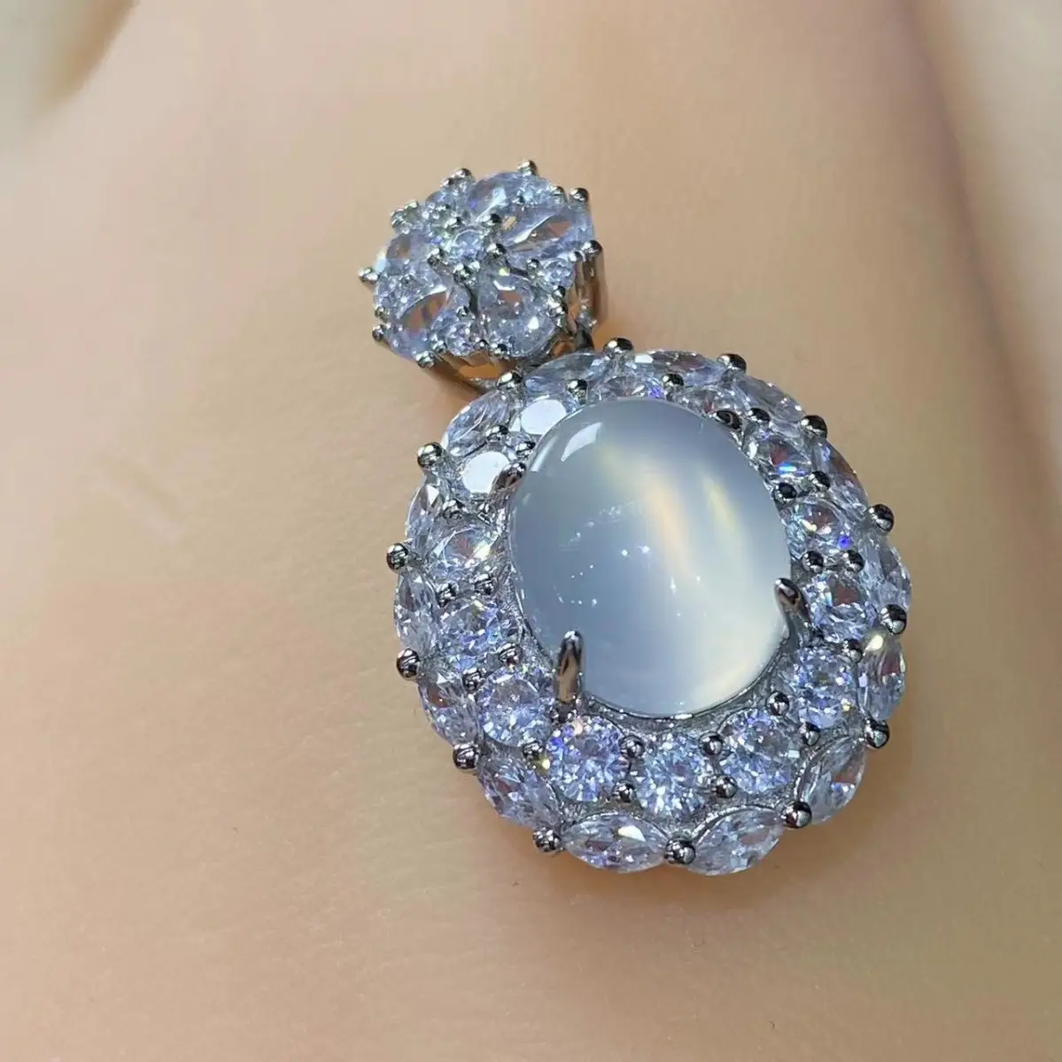 925 Silver Flower Earrings Set with Ice White Chalcedony - Image 8
