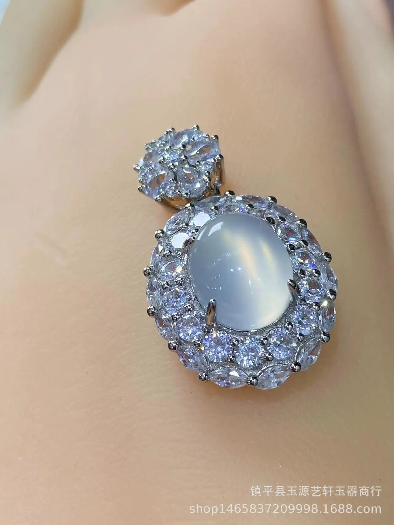925 Silver Flower Earrings Set with Ice White Chalcedony — feature 1