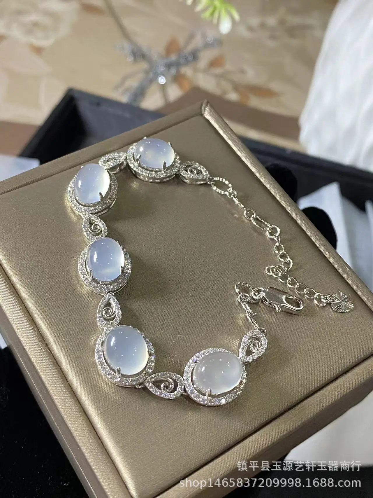 925 Silver Flower Earrings Set with Ice White Chalcedony — feature 10