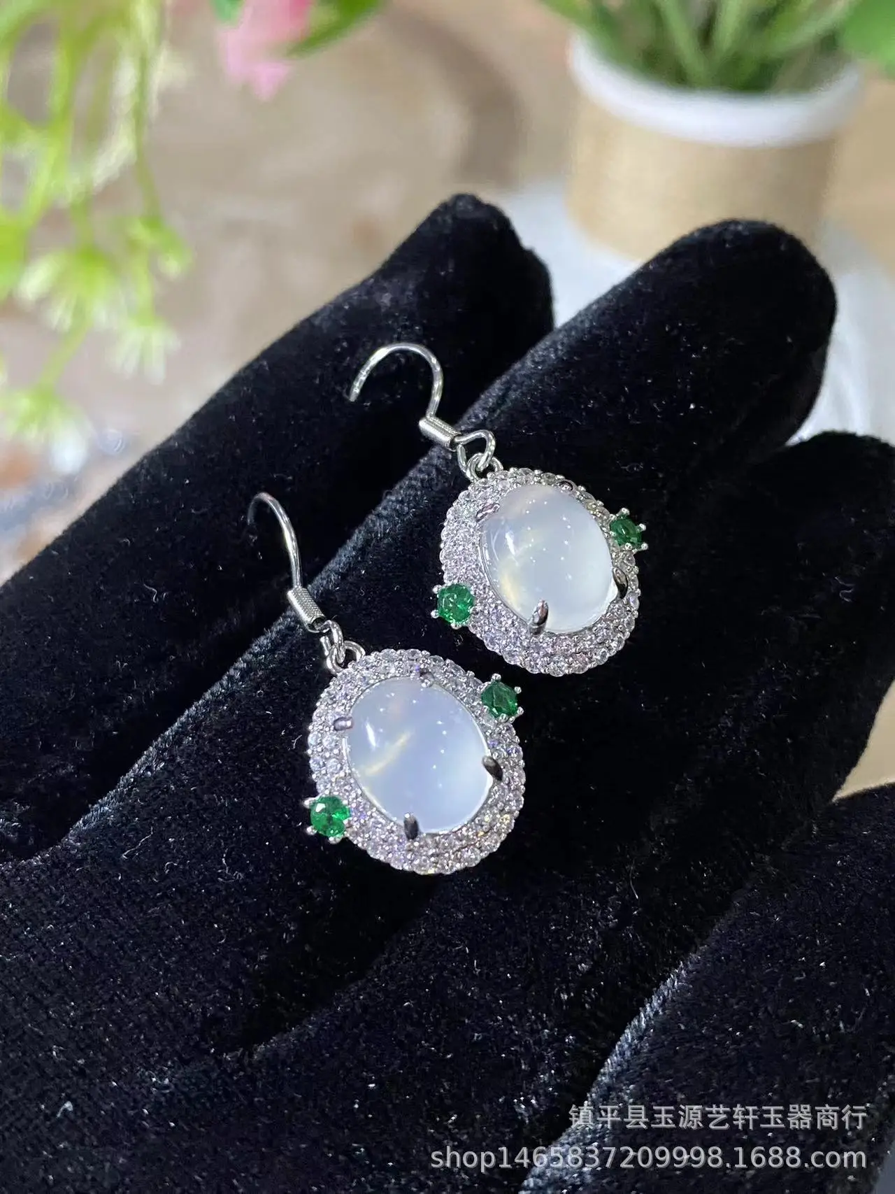 925 Silver Flower Earrings Set with Ice White Chalcedony — feature 3