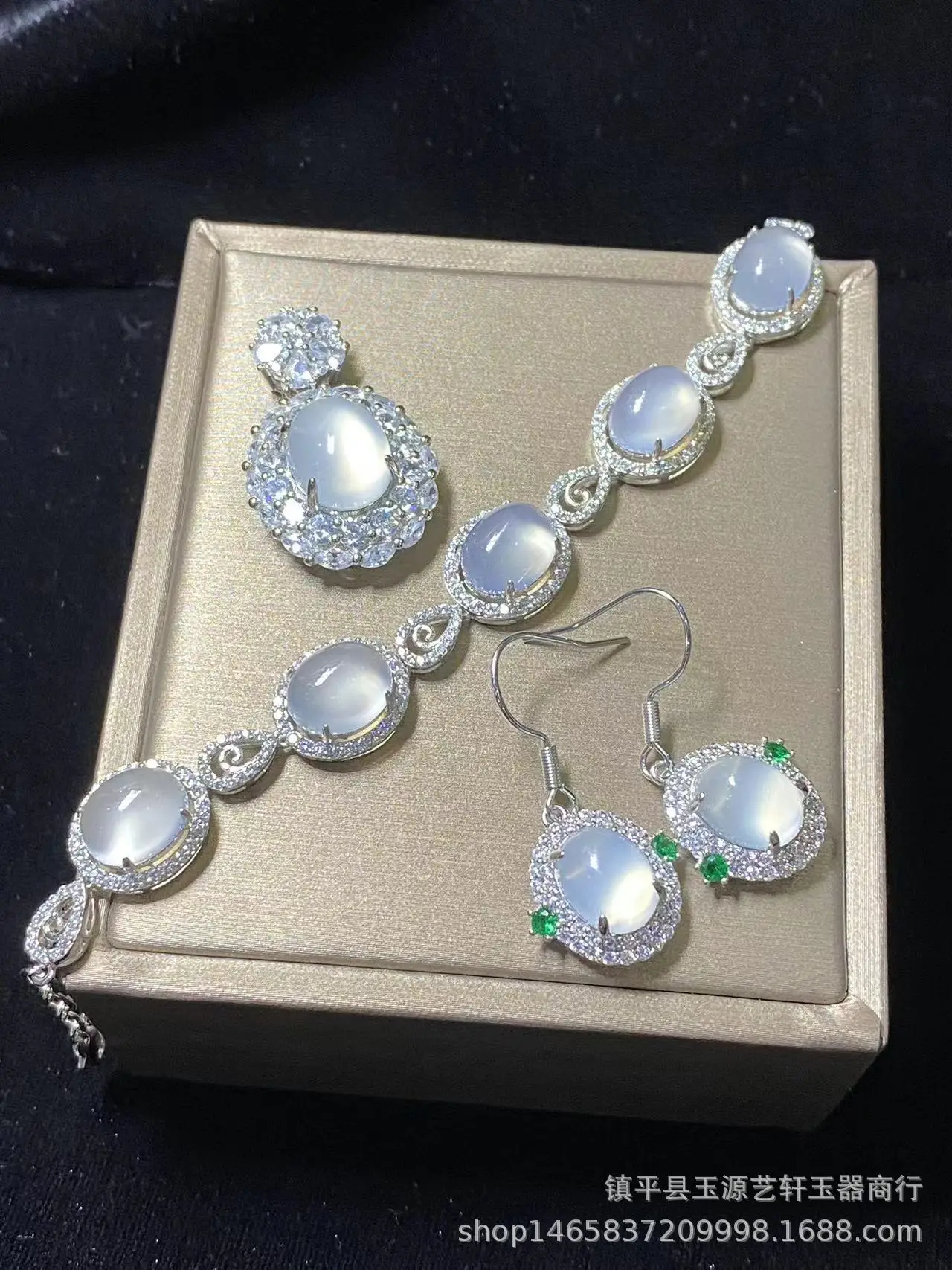 925 Silver Flower Earrings Set with Ice White Chalcedony — feature 6
