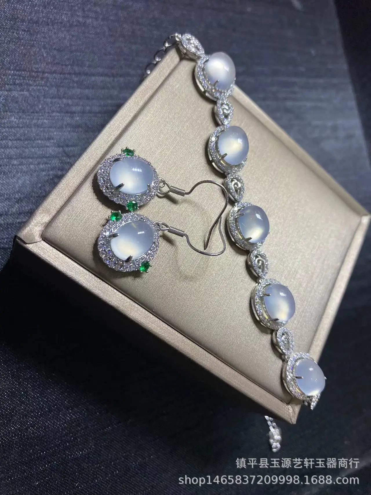 925 Silver Flower Earrings Set with Ice White Chalcedony — feature 7