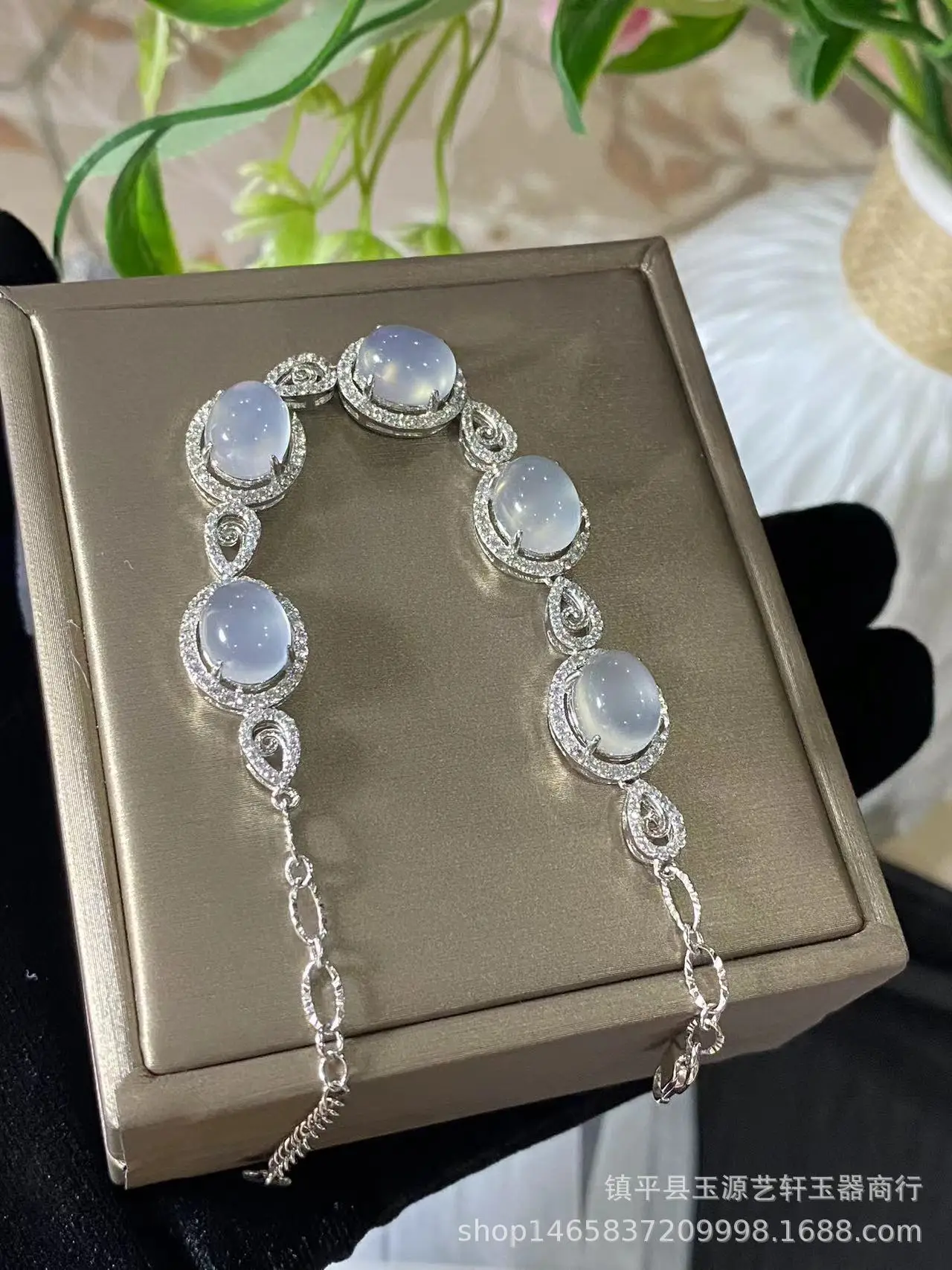 925 Silver Flower Earrings Set with Ice White Chalcedony — feature 8
