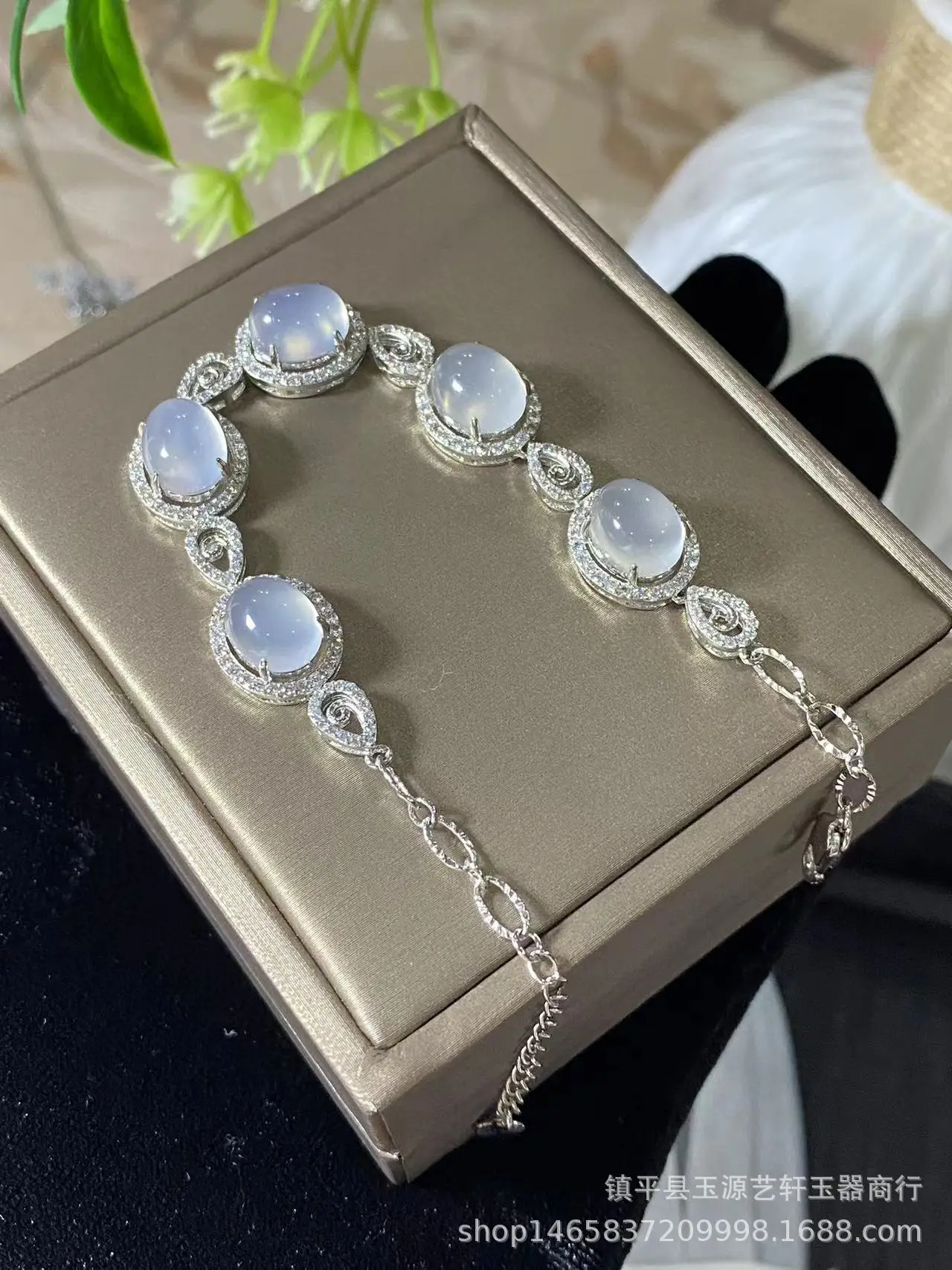 925 Silver Flower Earrings Set with Ice White Chalcedony — feature 9